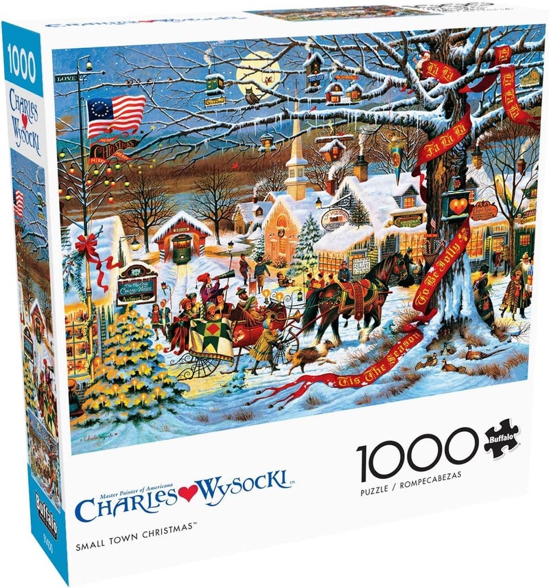 Buffalo Games Charles Wysocki - Small Town Scene - 1000 Piece Jigsaw Puzzle - 26.75 x 19.75 in - Secure Fit Pieces - Reference Poster - Charles Wysocki Winter Scene Puzzles - Image 1