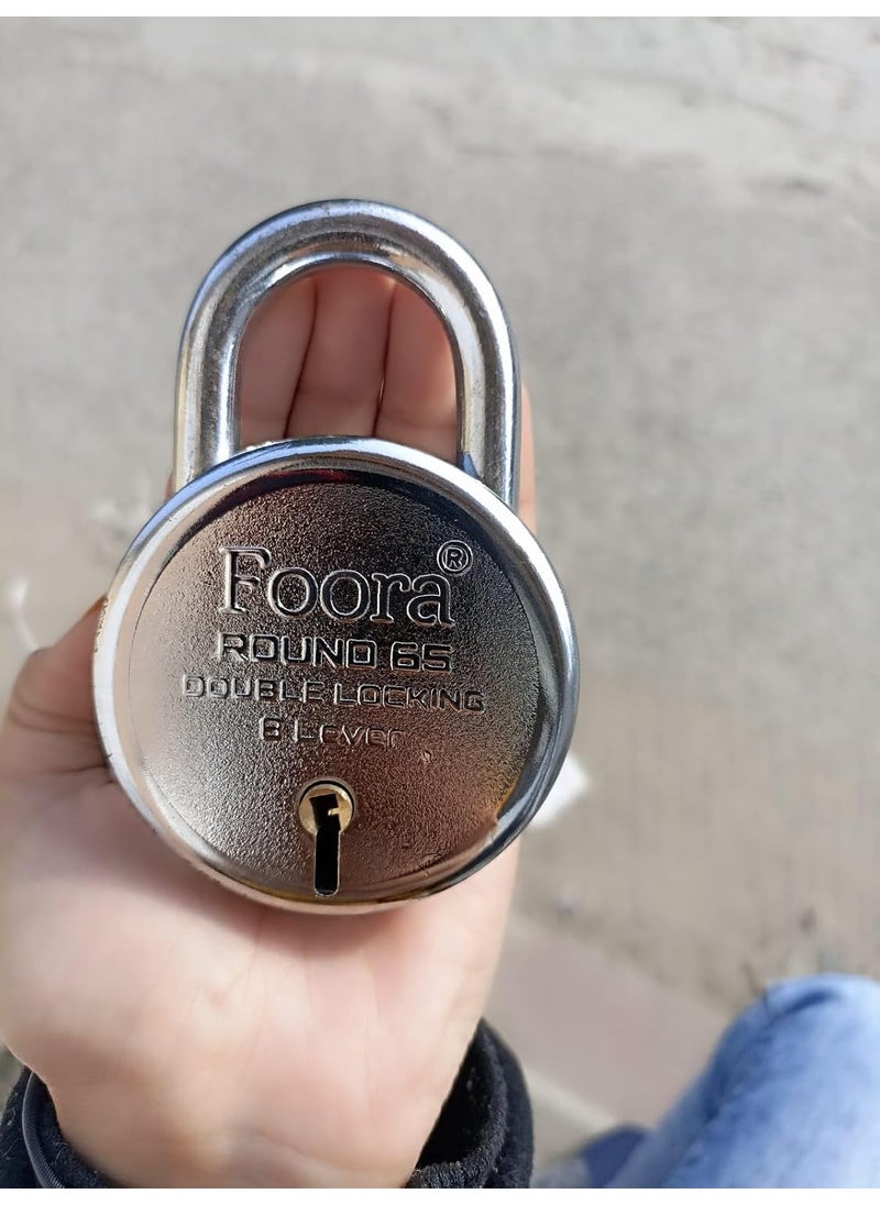 Foora Foora 65mm Round Padlock 8 Lever Double Locking 5 Keys with Key Ring Ideal for Main Door Gate Home Office Apartment Shutters and Warehouse Original Picture  - Image 1