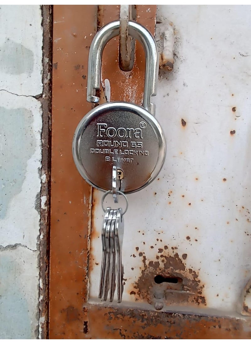 Foora Foora 65mm Round Padlock 8 Lever Double Locking 5 Keys with Key Ring Ideal for Main Door Gate Home Office Apartment Shutters and Warehouse Original Picture  - Image 2