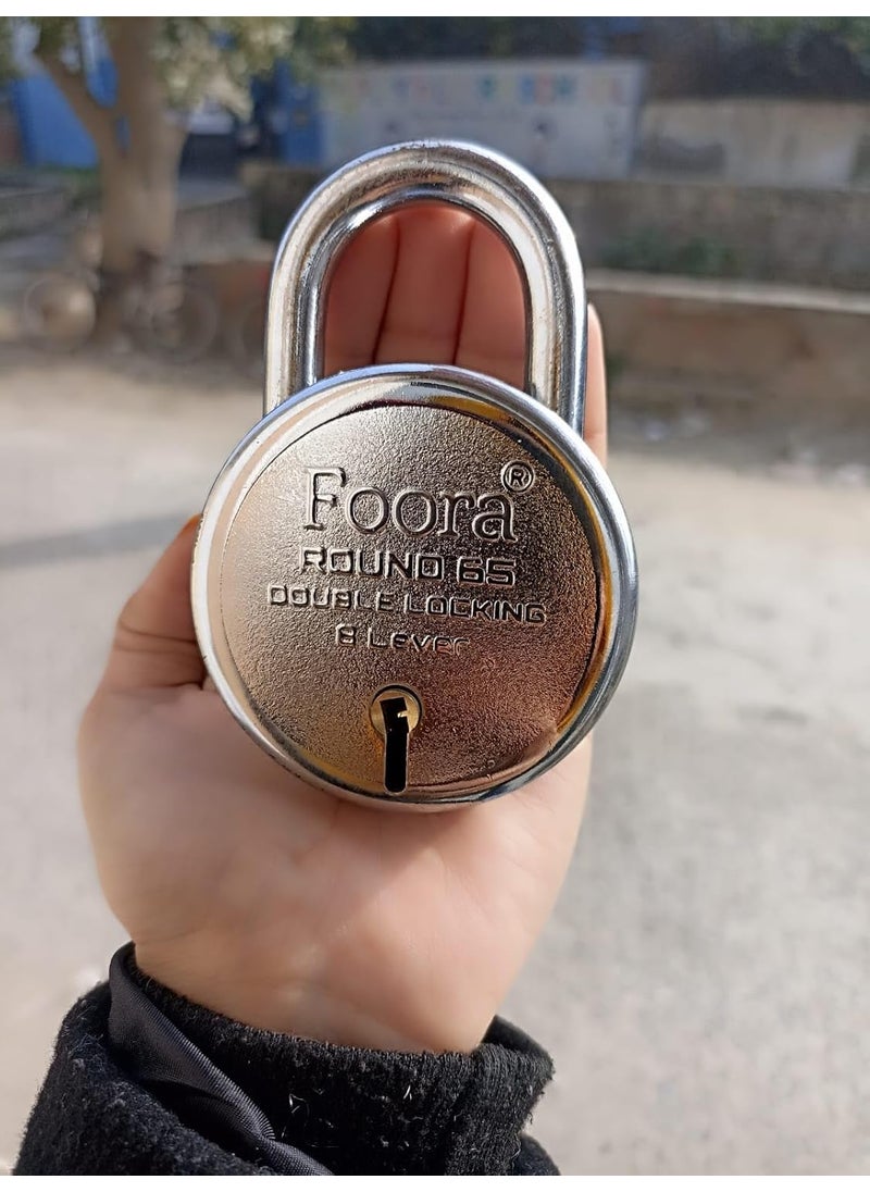 Foora Foora 65mm Round Padlock 8 Lever Double Locking 5 Keys with Key Ring Ideal for Main Door Gate Home Office Apartment Shutters and Warehouse Original Picture  - Image 5