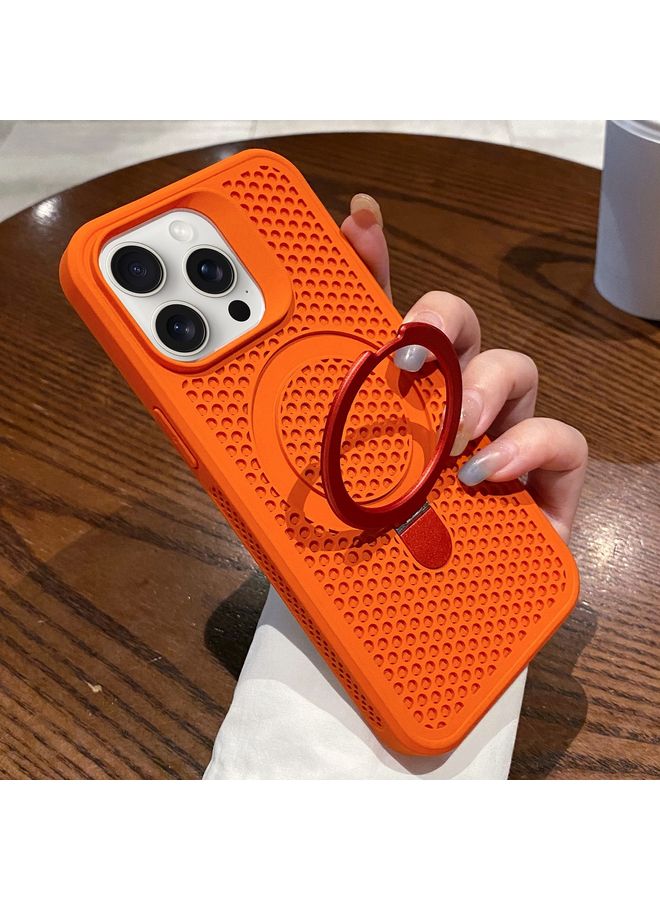 Case Cover For iPhone 13 Pro Max Hollow Cooling Magsafe Phone Case with Holder Orange
