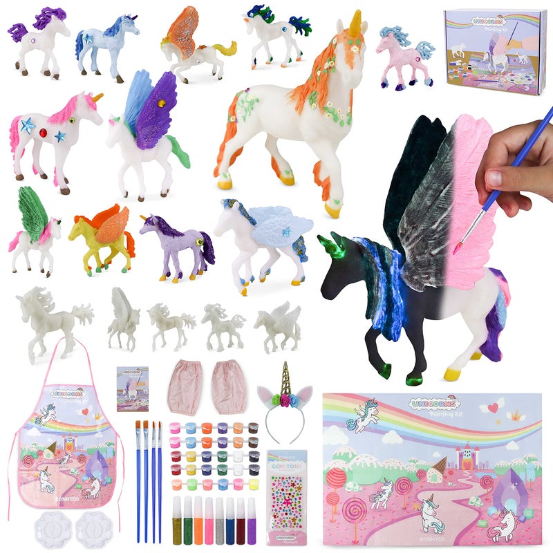 BONNYCO Unicorns Gifts for Girls Painting Kit with 18 Figurines Painting for Kids with Glow in The Dark Girl Toys 3 4 5 6 7 8 9 10 Years Crafts Kids Gifts Birthday Christmas Unicorn Toys Nias - Image 3