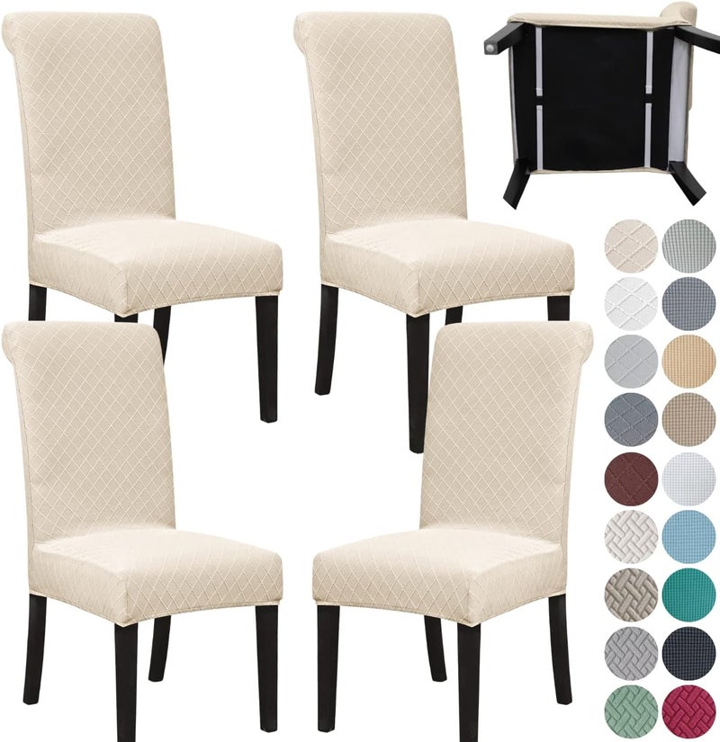 SPRINGRICO 4 Pack Dining Room Chair Covers with seat Belt, Stretch Parsons Chair Slipcover Washable Kitchen Dining Chair Cover Removable Seat Protector Set of 4, S2- Beige - Image 1