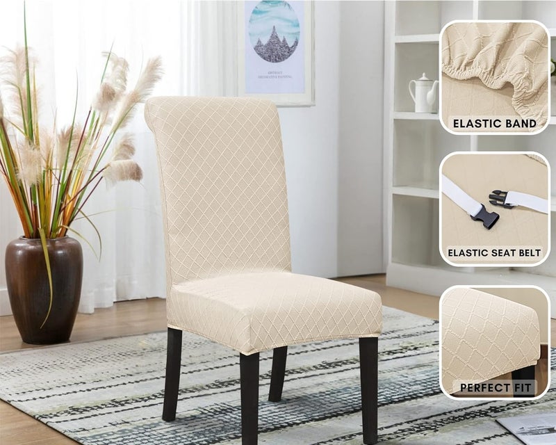 SPRINGRICO 4 Pack Dining Room Chair Covers with seat Belt, Stretch Parsons Chair Slipcover Washable Kitchen Dining Chair Cover Removable Seat Protector Set of 4, S2- Beige - Image 4