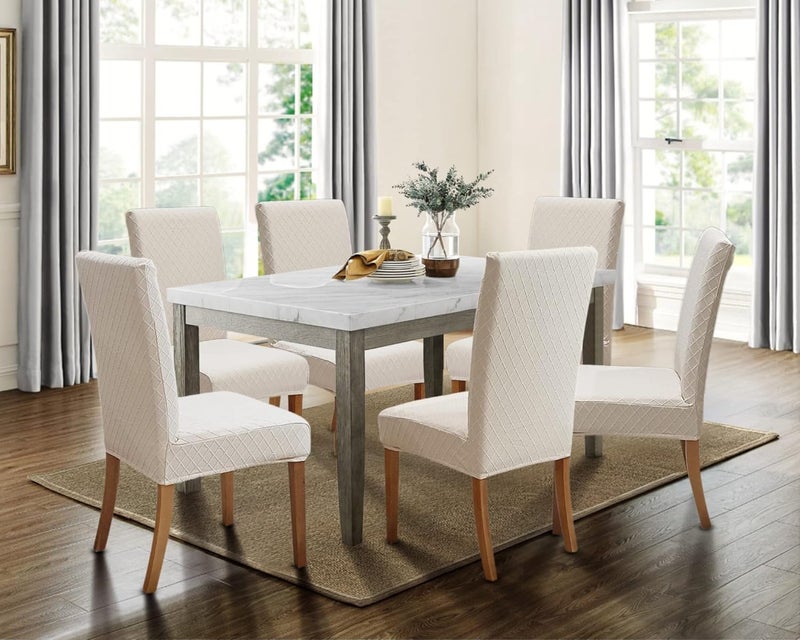 SPRINGRICO 4 Pack Dining Room Chair Covers with seat Belt, Stretch Parsons Chair Slipcover Washable Kitchen Dining Chair Cover Removable Seat Protector Set of 4, S2- Beige - Image 3