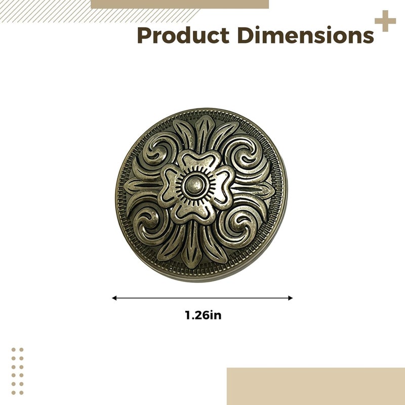 Round Metal Buttons 20 Pcs 1.26 in (32 Mm), Zinc Alloy Conchos for Leather, Antique Copper and Antique Silver, Crafts Embellishments for, Accessories and Bags Screw Back Closure - Image 4