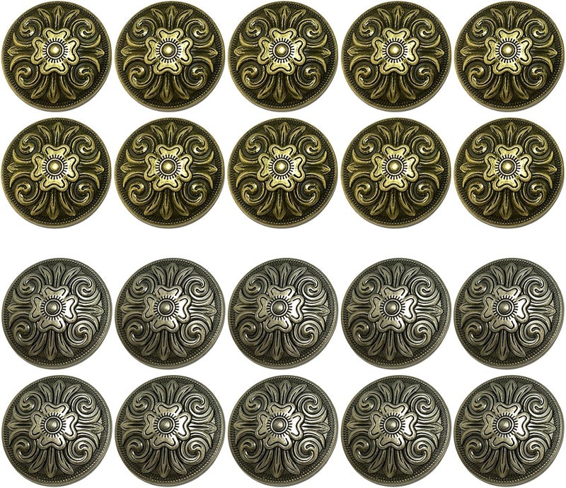 Round Metal Buttons 20 Pcs 1.26 in (32 Mm), Zinc Alloy Conchos for Leather, Antique Copper and Antique Silver, Crafts Embellishments for, Accessories and Bags Screw Back Closure - Image 1