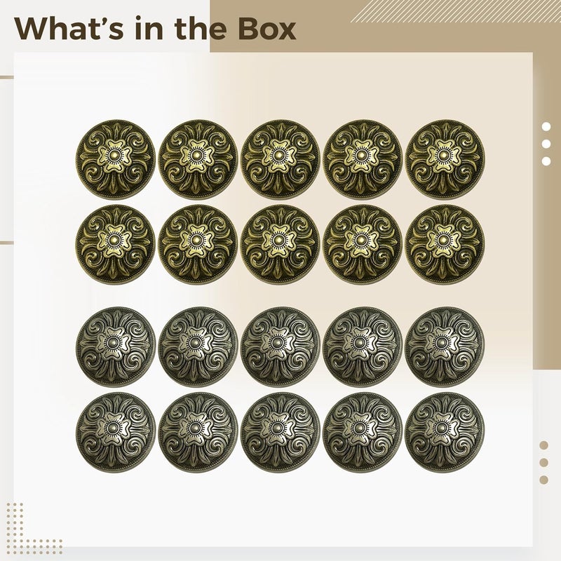 Round Metal Buttons 20 Pcs 1.26 in (32 Mm), Zinc Alloy Conchos for Leather, Antique Copper and Antique Silver, Crafts Embellishments for, Accessories and Bags Screw Back Closure - Image 5