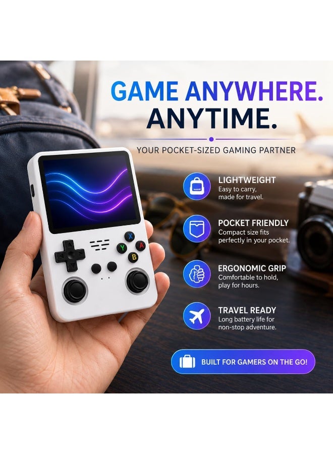 Portable handheld gaming console, 3.5-inch IPS display, 64GB storage with thousands of preloaded classic games, supports 20+ emulators, compact design for all ages. - Image 2