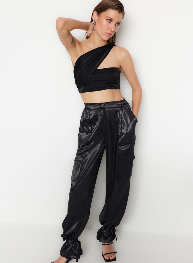 trendyol Black Crop Shiny Knitted Bustier - Image 3