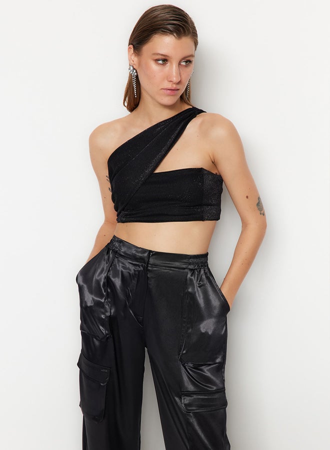 trendyol Black Crop Shiny Knitted Bustier - Image 2