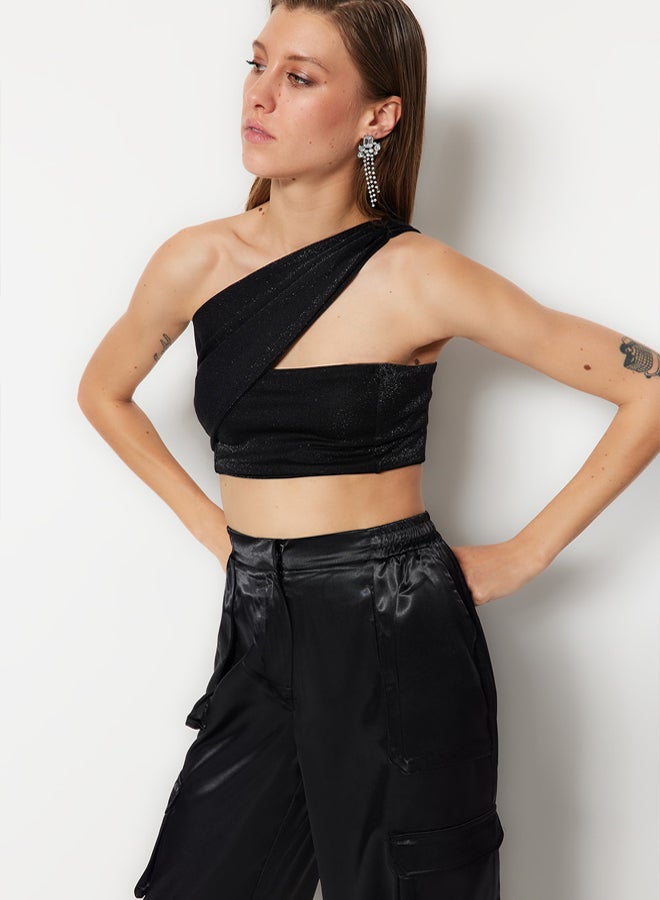 trendyol Black Crop Shiny Knitted Bustier - Image 4