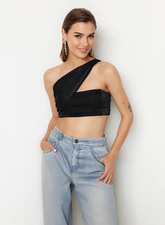 trendyol Black Crop Shiny Knitted Bustier - Image 1