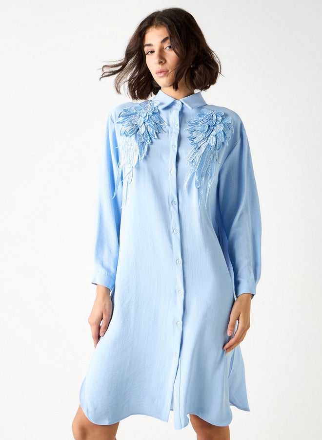 2Xtremz Embellished Shirt Dress with Collar and Long Sleeves - Image 1