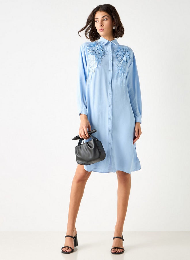 2Xtremz Embellished Shirt Dress with Collar and Long Sleeves - Image 2