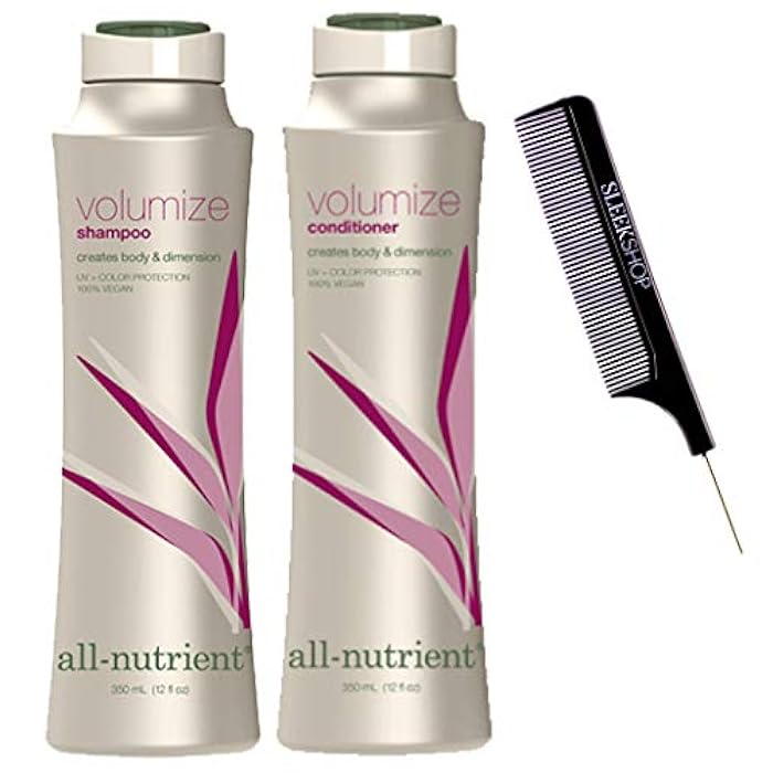 All-Nutrient VOLUMIZE Shampoo & Conditioner DUO SET, For Added Hair Volume & Dimension (w/Sleek Comb) UV+ Color Protection, 100% Vegan (12 oz + 12 oz DUO KIT)