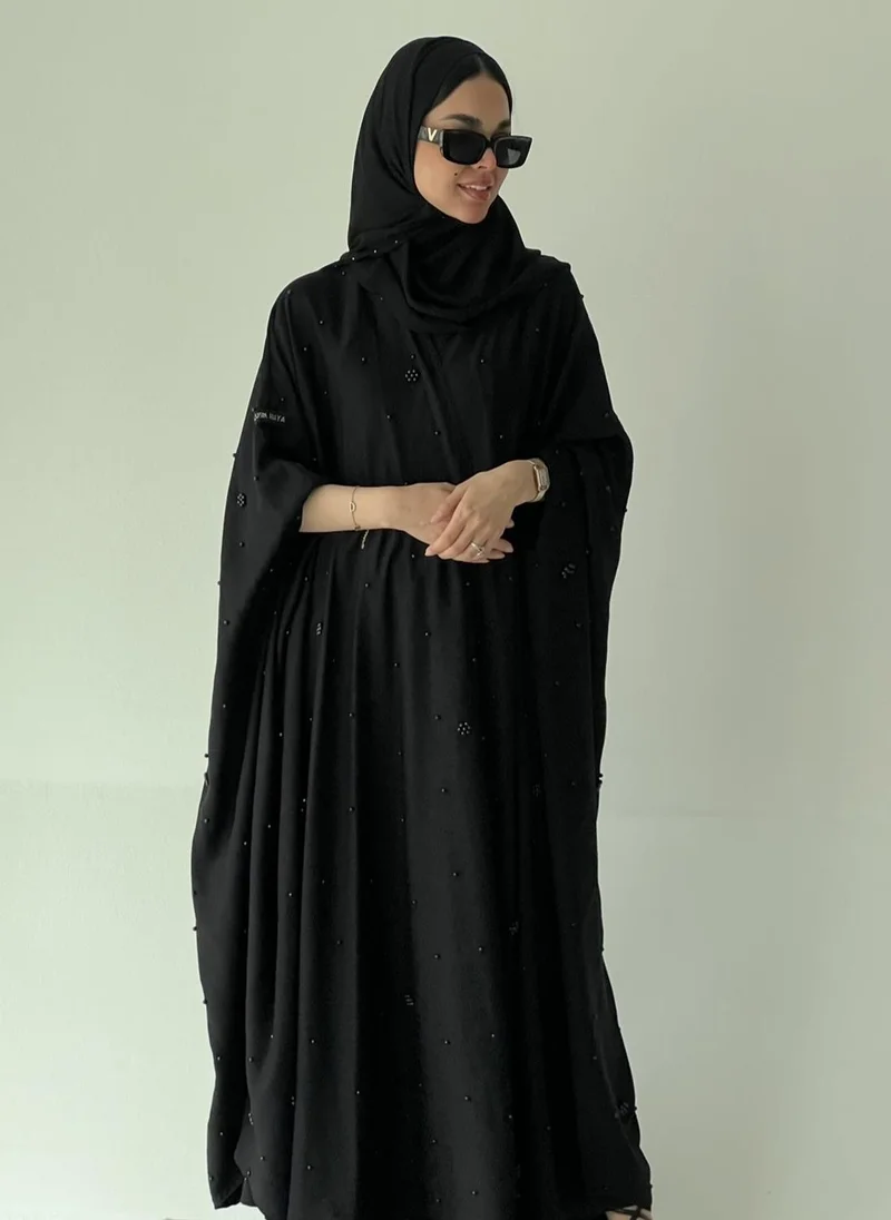 Lusin Abaya Black Bisht Abaya Adorned with Black Pearl