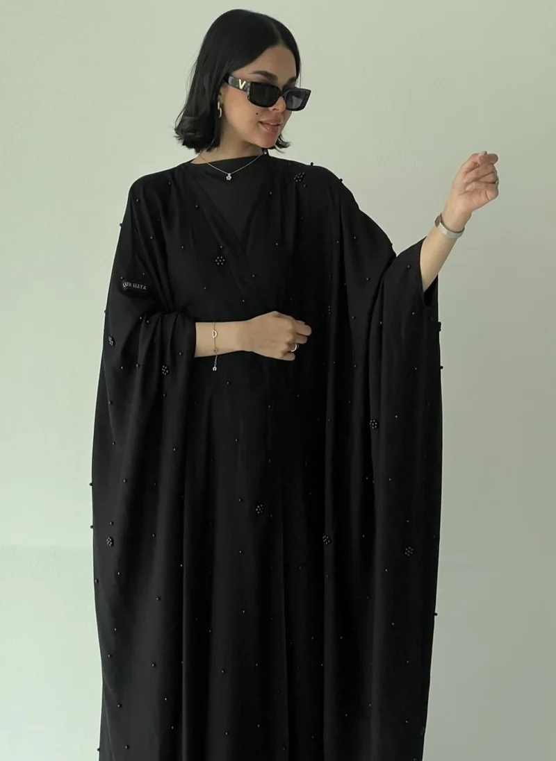 Lusin Abaya Black Bisht Abaya Adorned with Black Pearl