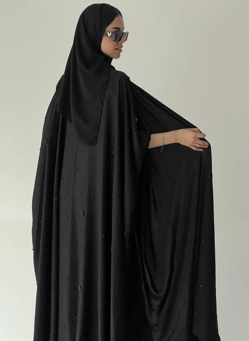 Lusin Abaya Black Bisht Abaya Adorned with Black Pearl