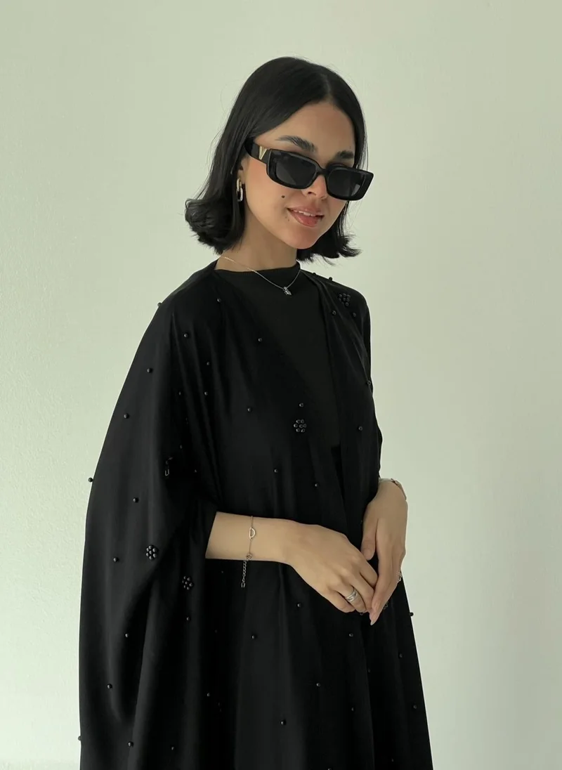Lusin Abaya Black Bisht Abaya Adorned with Black Pearl