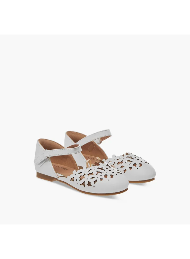 JUNIORS Girls Cut-Out Detail Ballerina Shoes with Hook and Loop Closure