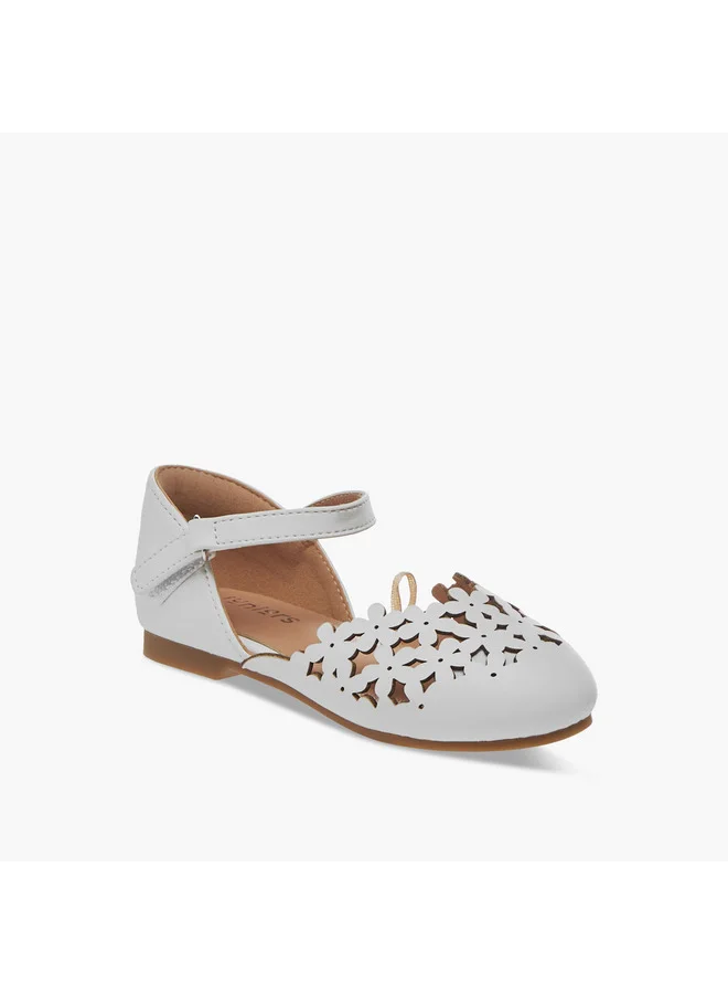 JUNIORS Girls Cut-Out Detail Ballerina Shoes with Hook and Loop Closure