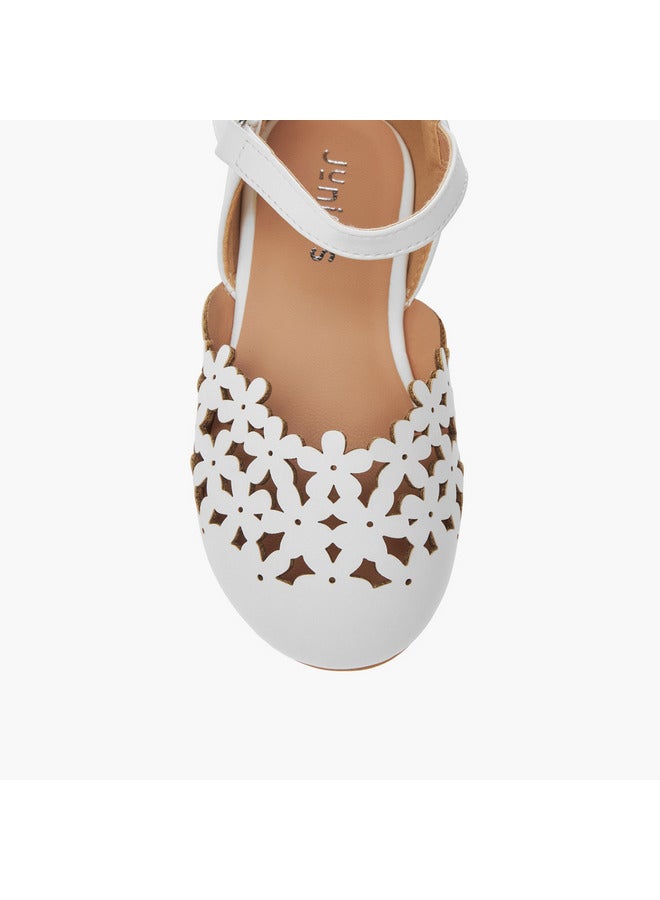 JUNIORS Girls Cut-Out Detail Ballerina Shoes with Hook and Loop Closure  - Image 4