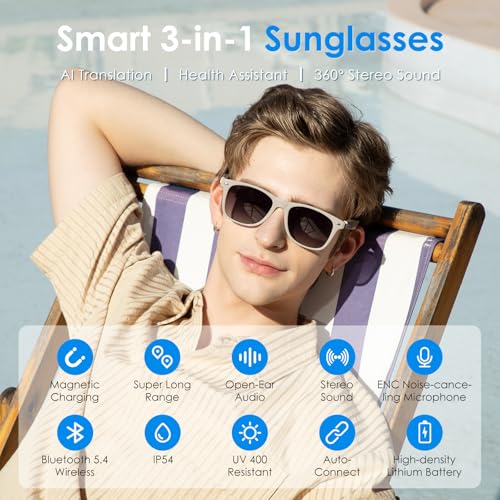GetD AI Glasses for Men & Women, Smart Glasses Powered by ChatGPT, AI Real-time Translation with 145 languages, 11H Music Play, Bluetooth Sunglasses with Polarized Lens, UV Protection for Daily Use, Travel - Image 3