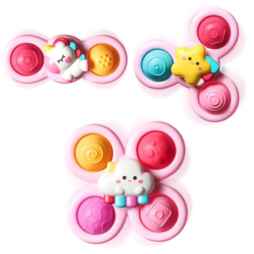 ALASOU 3PCS Pop Suction Cup Spinner Sensory Airplane Travel Toys for 1 2 Year Old Boy Girl Birthday GiftNovelty Spinning Tops Easter Basket Stuffers for Toddlers InfantBaby Bath Toy Kids Ages 13 - Image 1