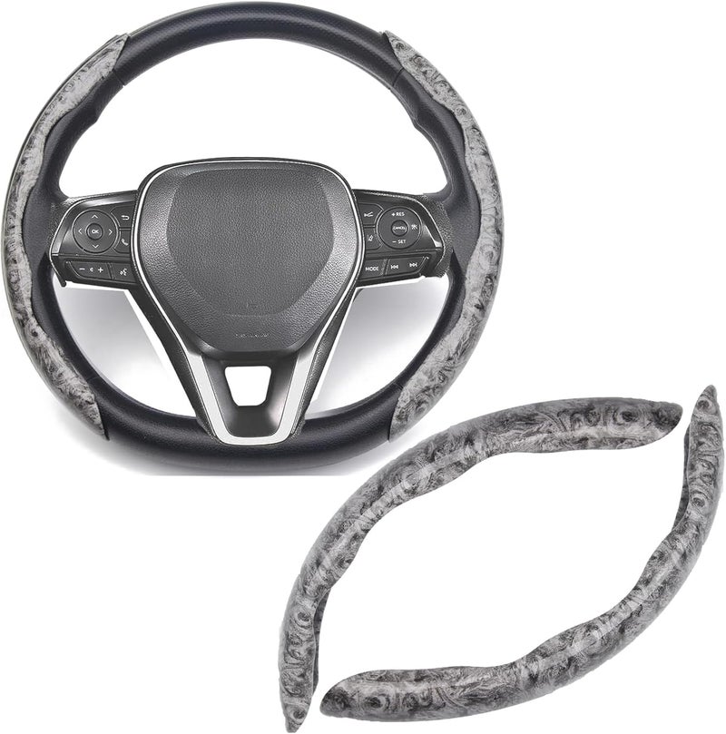 AutoBizarre Car Anti Skid Non Slip Wood Grain Finish Steering Wheel Grip Covers Decoration Universal for All Cars - Set of 2 pcs (Grey) - Image 1