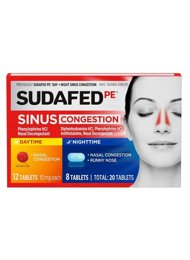 Sudafed PE Day and Night Sinus Pressure & Congestion Tablets, 20 Count - Image 1