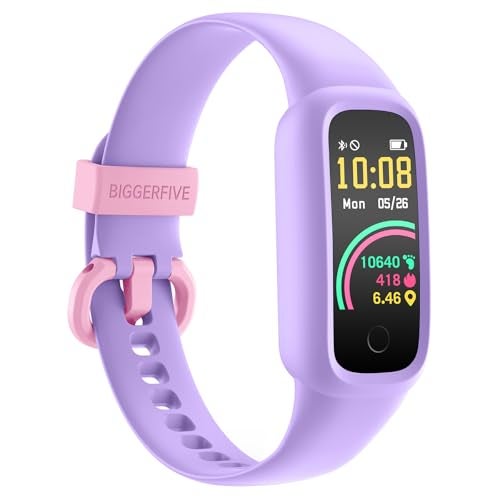 BIGGERFIVE Vigor 2 L Kids Fitness Tracker Watch for Boys Girls Ages 5-15, Activity Tracker, Heart Rate Sleep Monitor, IP68 Waterproof, Pedometer, Calorie Step Counter Watch, Lilac - Image 1