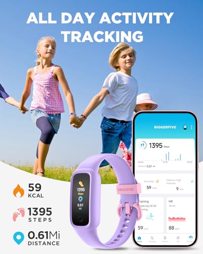 BIGGERFIVE Vigor 2 L Kids Fitness Tracker Watch for Boys Girls Ages 5-15, Activity Tracker, Heart Rate Sleep Monitor, IP68 Waterproof, Pedometer, Calorie Step Counter Watch, Lilac - Image 2