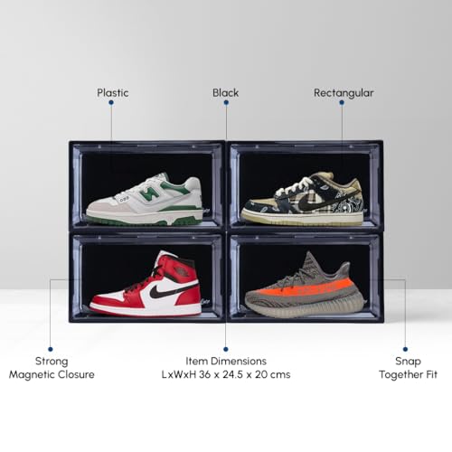 Bear Care Sneaker Box Black Pack of 1 | Side-Opening Heavy-Duty | Stackable Shoe Storage Organizer Crate with Magnetic Closure | Clear Sneaker Display and Dust-Proof Container | For Men and Women - Image 3