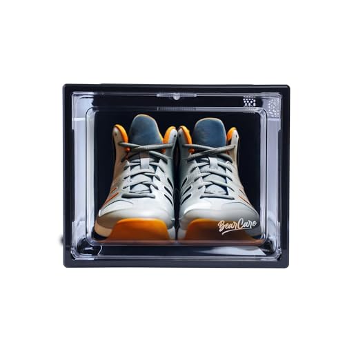 Bear Care Sneaker Box Black Pack of 1 | Side-Opening Heavy-Duty | Stackable Shoe Storage Organizer Crate with Magnetic Closure | Clear Sneaker Display and Dust-Proof Container | For Men and Women - Image 1