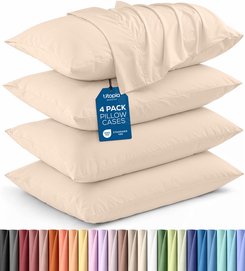Utopia Bedding Standard Pillow Cases - 4 Pack - Envelope Closure - Soft Brushed Microfiber Fabric - Shrinkage and Fade Resistant Pillow Covers Standard Size 20 X 26 Inches (Standard, Beige) - Image 1