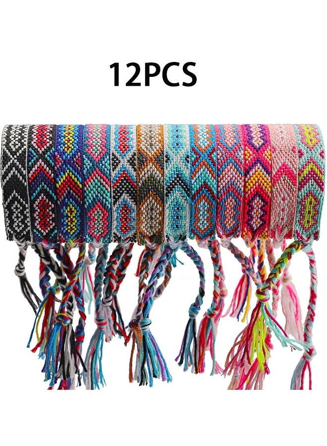 GMORO 12 Pcs Nepal Woven Friendship Bracelets Handmade Braided String Adjustable Bulk Bracelet for Women Kids Girls - Image 1