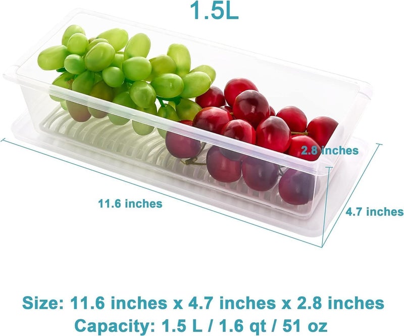 OLMARTT KITCHENWARE OLMARTT KITCHENWARE Plastic Fridge Storage Boxes Pack of 4 Fridge Organizer with Removable Drain Plate Tray Keeps Fruits Vegetables Meat Fish Fresh Longer 1500 MlWhite - Image 2