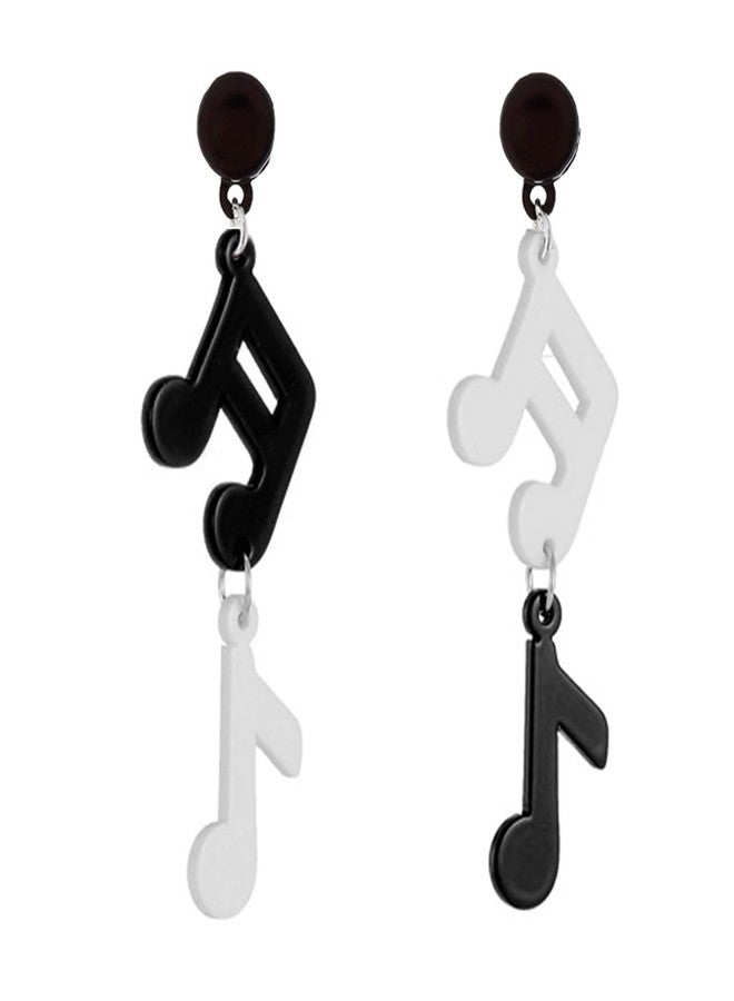 RLHRNDE Handmade Music Note Earrings for Women Girls Unique Vintage Boho Asymmetrical Black White Acrylic Musical Notation Dangle Drop Statement Earrings Music Teacher Lover Jewelry Gifts - Image 1