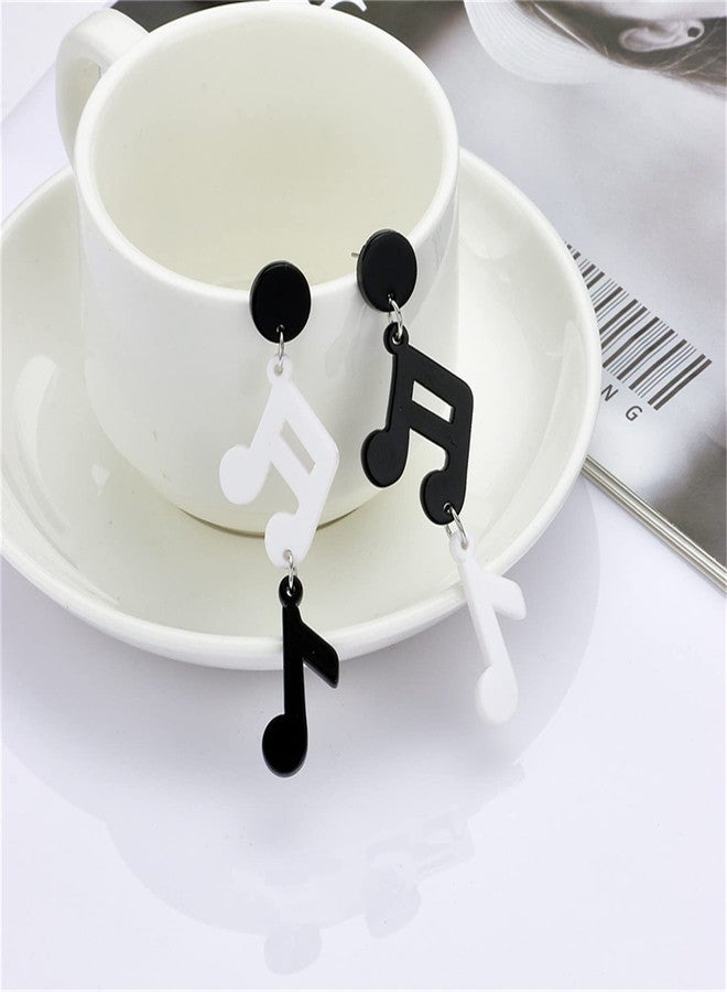 RLHRNDE Handmade Music Note Earrings for Women Girls Unique Vintage Boho Asymmetrical Black White Acrylic Musical Notation Dangle Drop Statement Earrings Music Teacher Lover Jewelry Gifts - Image 4