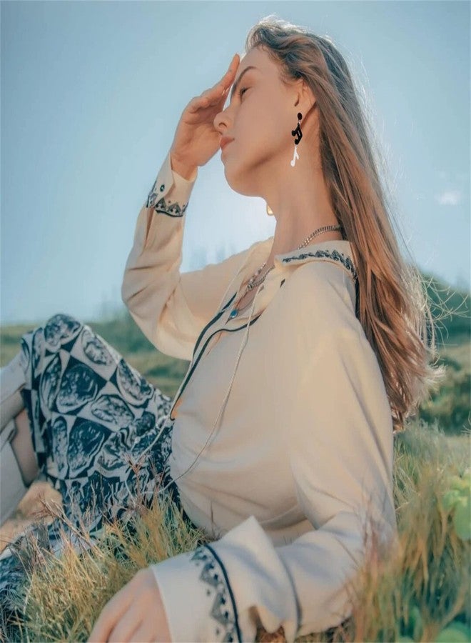 RLHRNDE Handmade Music Note Earrings for Women Girls Unique Vintage Boho Asymmetrical Black White Acrylic Musical Notation Dangle Drop Statement Earrings Music Teacher Lover Jewelry Gifts - Image 2