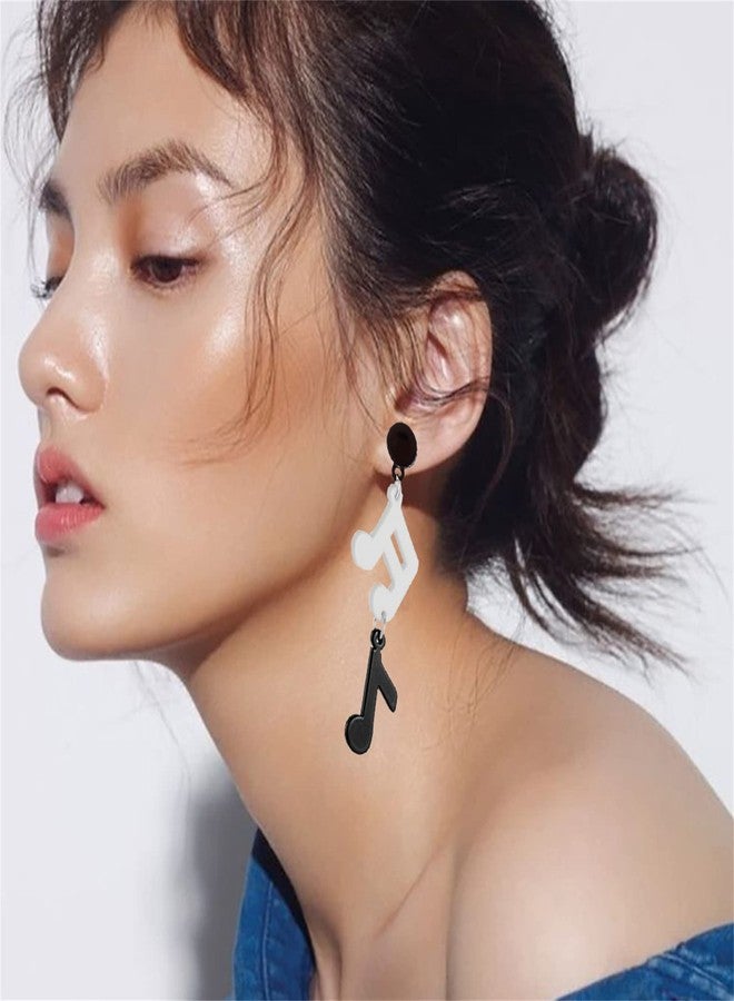 RLHRNDE Handmade Music Note Earrings for Women Girls Unique Vintage Boho Asymmetrical Black White Acrylic Musical Notation Dangle Drop Statement Earrings Music Teacher Lover Jewelry Gifts - Image 3