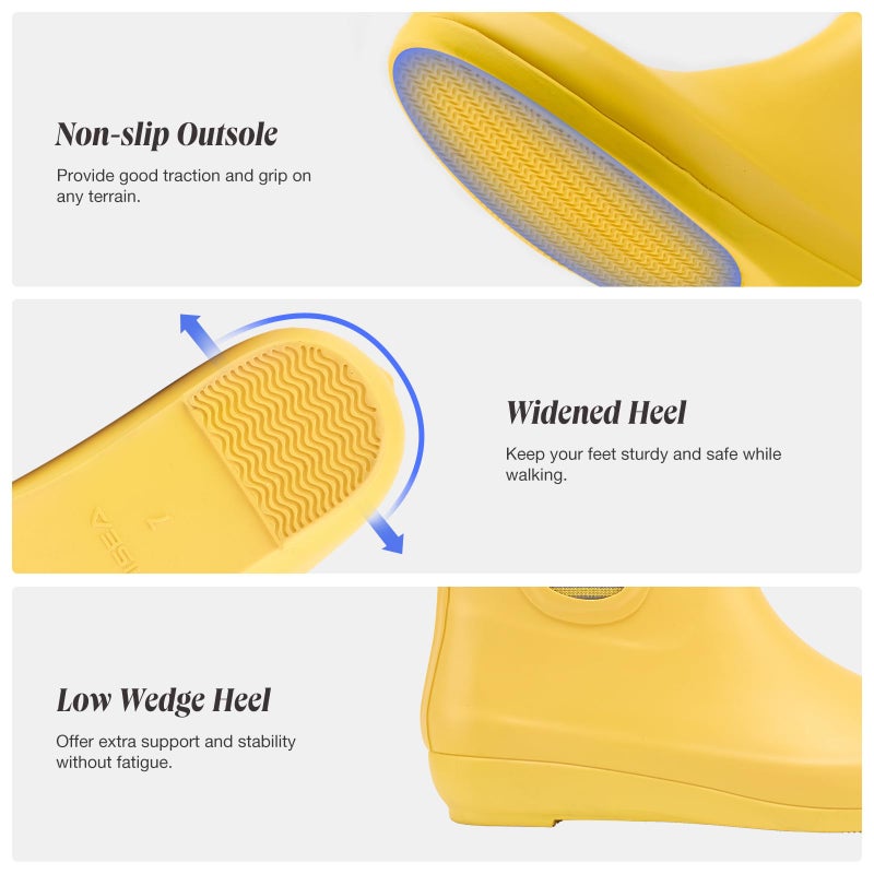HISEA Rubber Rain Boots for Women Fashion Waterproof Chelsea Boots Short Ankle Garden Shoes Wedge Heel Anti-Slipping Rainboots for Ladies Outdoor Work Booties with Comfort Insole, Size 7 Yellow - Image 5