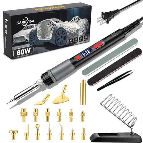 SARDVISA 21in1 3D Printer Smoothing Tool Kit 80W LCD Digital Adjustable Temperature Soldering Welding Iron Kit with Insert Brass Heatset Nuts Soldering Tips Fast Heating 3D Printing Modify Finishing Tool - Image 1