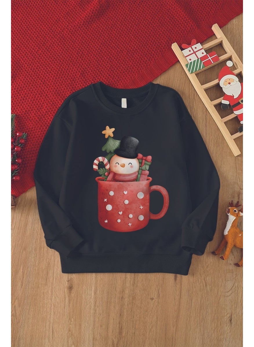 Myada - Christmas Snowman in a Vase Printed Kids Sweatshirt 23185 - Image 1