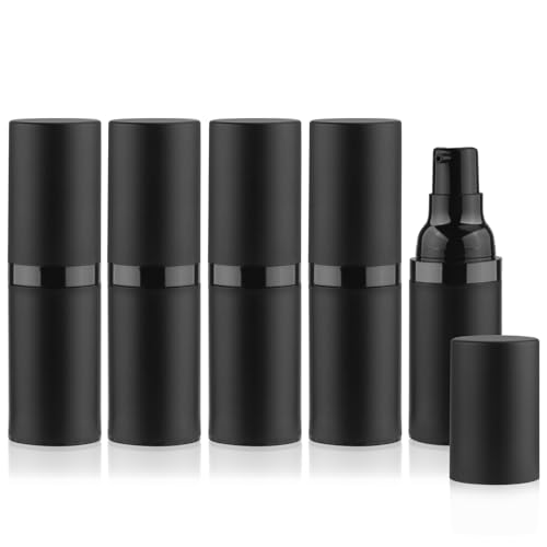 BOSMIOW 5pcs 15ml Black Airless Pump Bottle Empty Frosted Vacuum Lotion Bottle Refillable Cosmetic Vacuum Pump Makeup Dispenser Container for Foundation,Lotion,Cream,Essential oil,Shampoo - Image 1