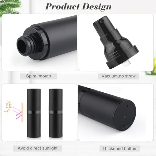 BOSMIOW 5pcs 15ml Black Airless Pump Bottle Empty Frosted Vacuum Lotion Bottle Refillable Cosmetic Vacuum Pump Makeup Dispenser Container for Foundation,Lotion,Cream,Essential oil,Shampoo - Image 4