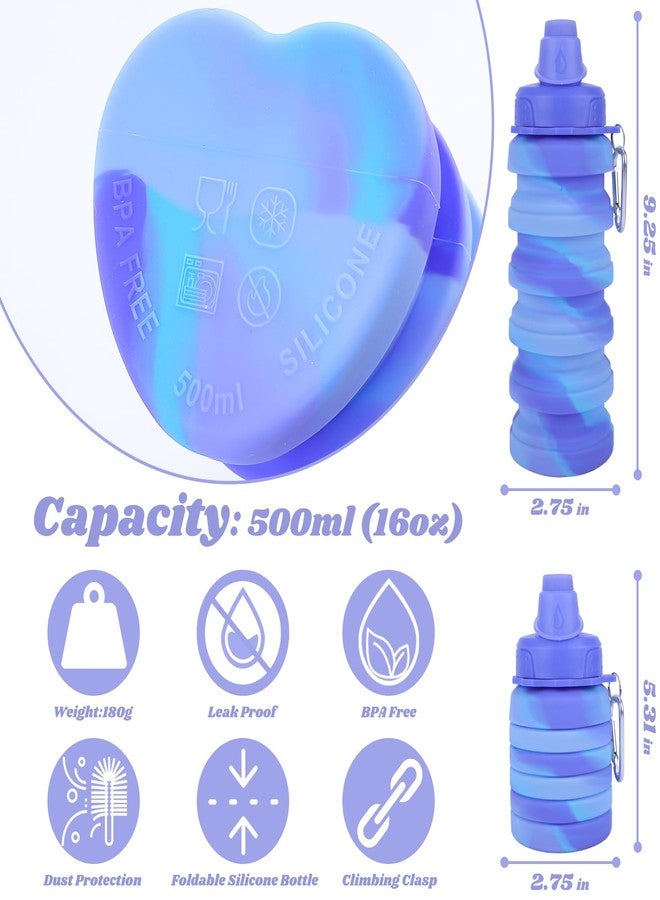 MAKERSLAND Collapsible Water Bottle for Adults, Boys, Students, Kids, Reusable Silicone Foldable Water Bottles for Travel Camping Hiking, Portable Sports Water Bottle, Purple & Blue - Image 2