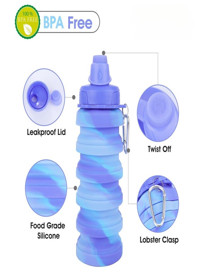 MAKERSLAND Collapsible Water Bottle for Adults, Boys, Students, Kids, Reusable Silicone Foldable Water Bottles for Travel Camping Hiking, Portable Sports Water Bottle, Purple & Blue - Image 3