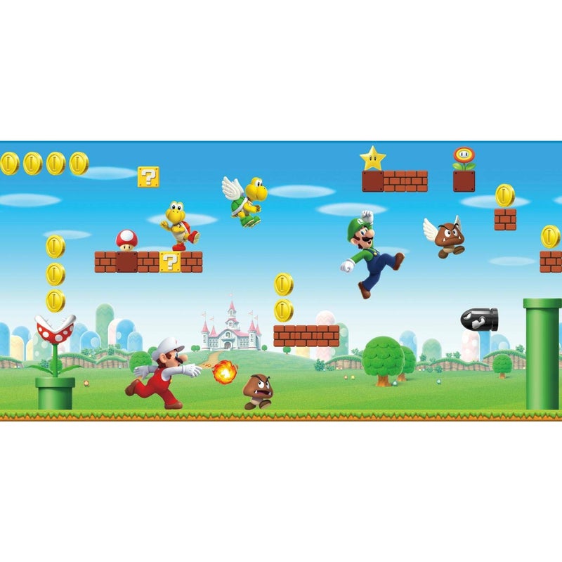 RoomMates RMK11193BD Nintendo New Super Mario Bros. Peel and Stick Wallpaper Border, red, blue, green - Image 1